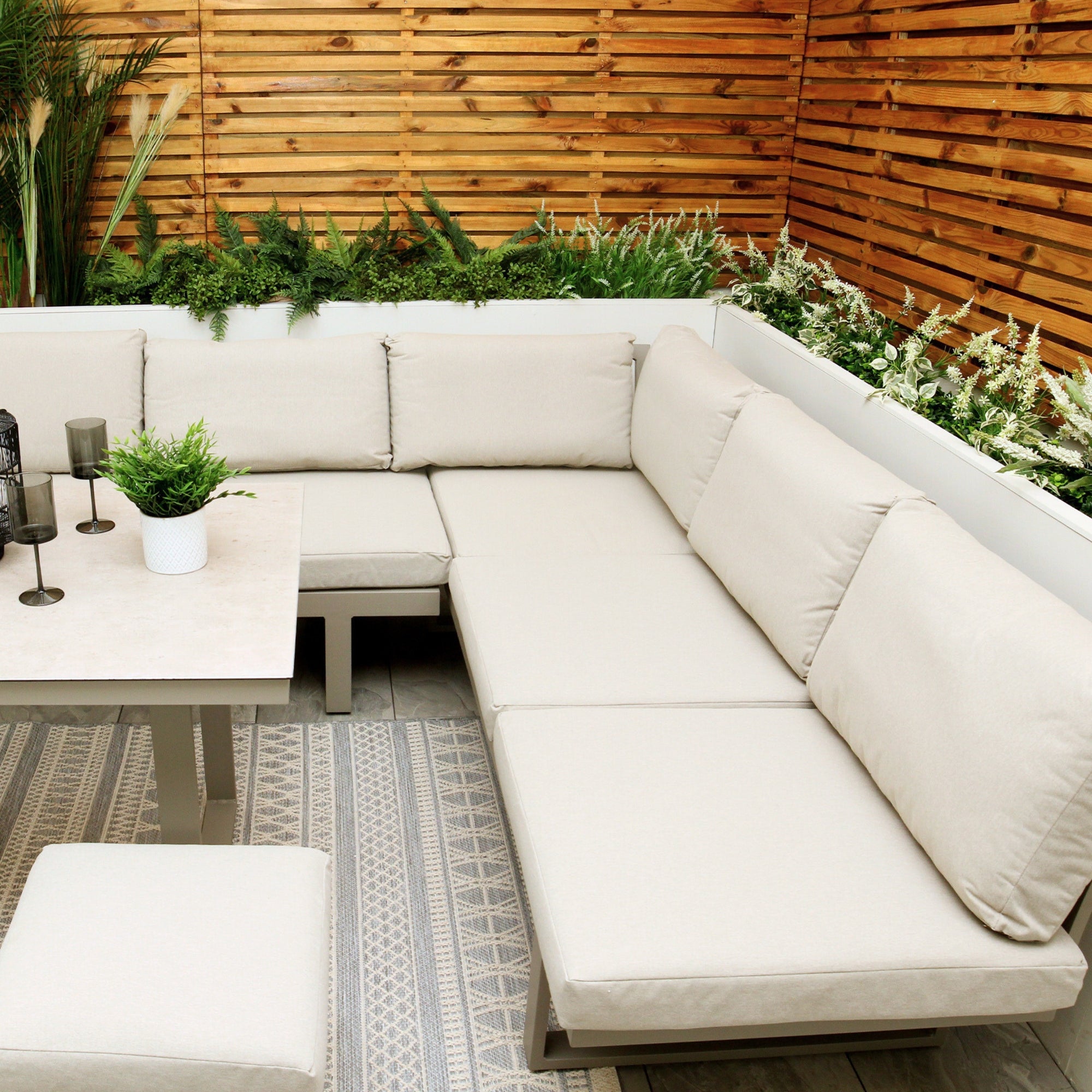 Neutral Light Grey Aluminium Frame Sofa Dining Modular Garden Set